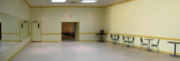The smaller ballroom opens into the main ballroom, but can be closed off as necessary.